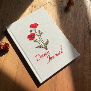 Dream Journal With Poppy Embroidery A5 Hardcover Blank Pages image 1