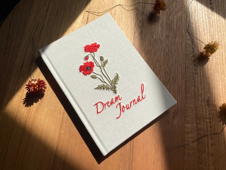 Dream Journal With Poppy Embroidery A5 Hardcover Blank Pages image 1