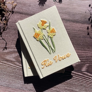 A6 Personalised Embroidered Vow Book, Floral Design Keepsake for Wedding Ceremony