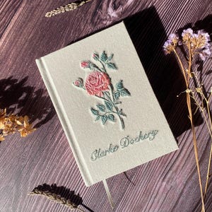 A6 Personalised Embroidered Notebook With Floral Design - Hardcover Mini Sketchbook - Blank Paged Pocket Journal