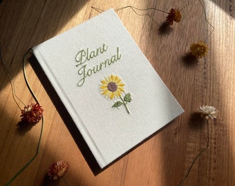 Embroidered Plant Journal - Monstera and Sunflower Design - A5 Blank Paged Notebook