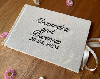 Personalised Embroidered Guestbook/Memory Book - Embroidered Text Design - A5 - Hardcover with Ribbon Tie Closure