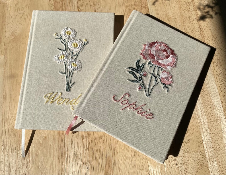 A5 Personalised Journal With Floral Embroidery Hardcover Notebook Blank Pages image 5