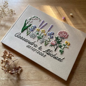 Custom Embroidered Guestbook/Memory Book - Unique Flower Garden Design - Pick Your Flowers!