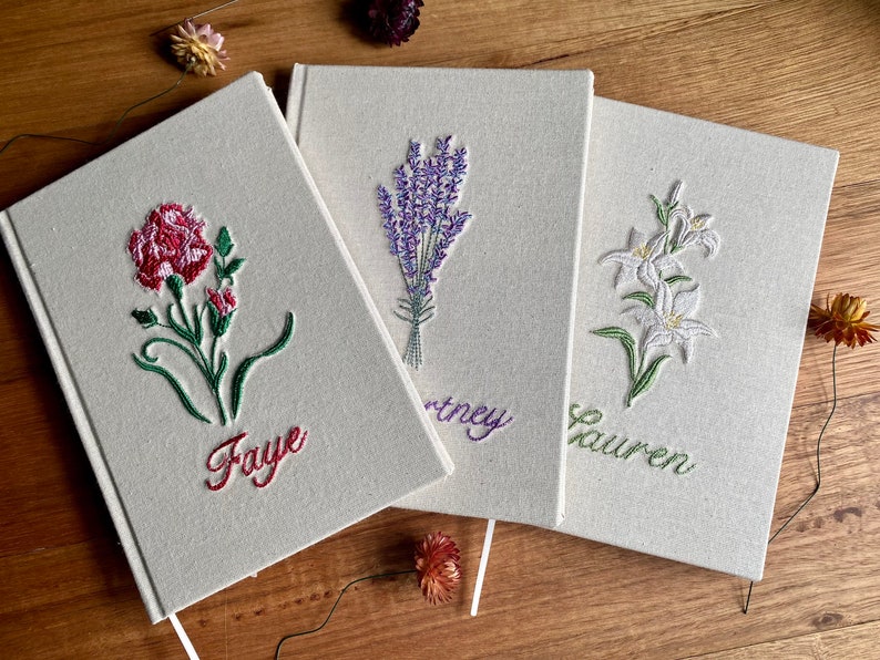 A5 Personalised Journal With Floral Embroidery Hardcover Notebook Blank Pages image 3