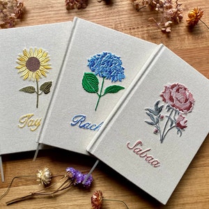 A5 Personalised Journal With Floral Embroidery Hardcover Notebook Blank Pages image 4
