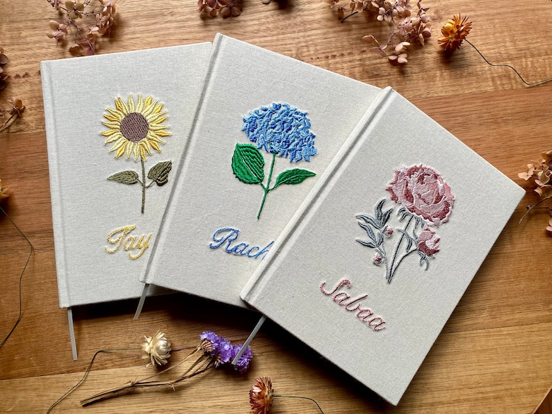 A5 Personalised Journal With Floral Embroidery Hardcover Notebook Blank Pages image 4