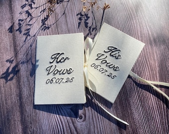 Embroidered Wedding Vow Booklet: Personalised Hardcover Keepsake with Fabric Cover and Ribbon Tie
