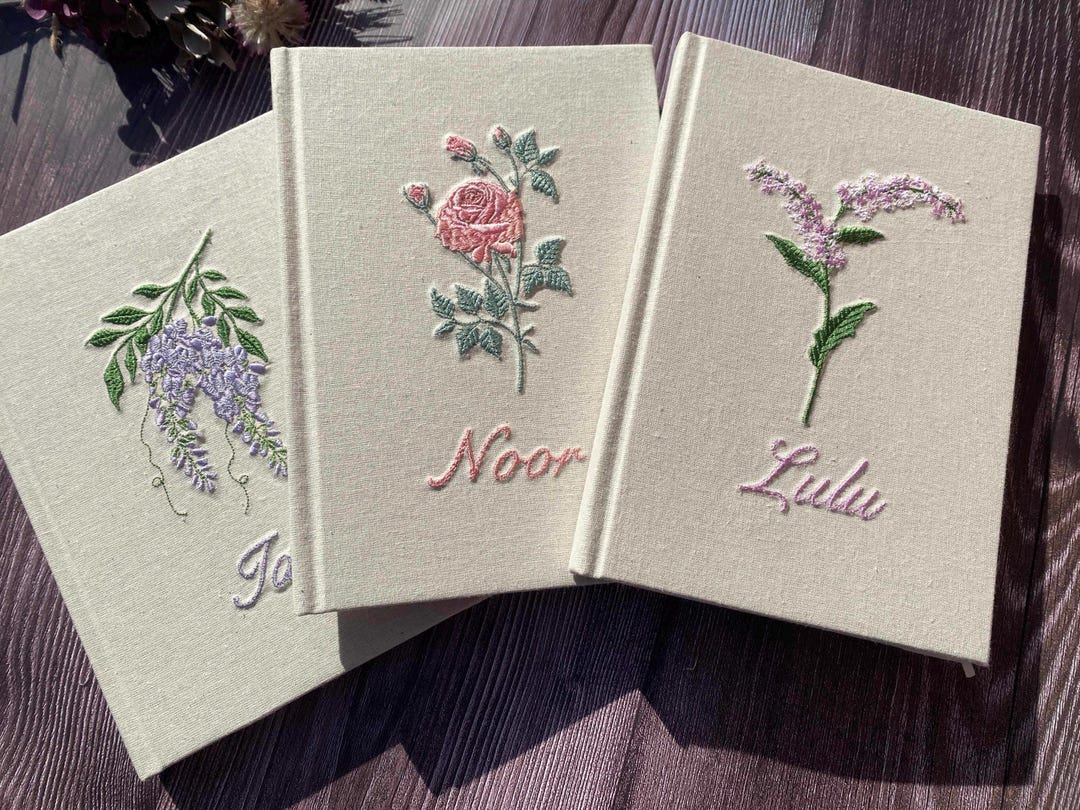 A5 Journal With Floral Embroidery: Personalised, Hardcover Notebook ...