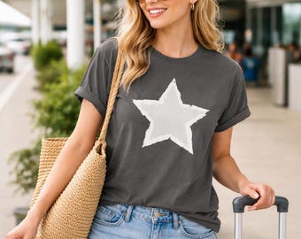 Graphic Star T-Shirt, Minimalist Streetwear Top, Everyday Cotton Tee