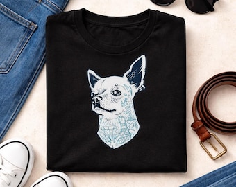 Tattooed Chihuahua Portrait Graphic Tee | Small Dog Lover Apparel