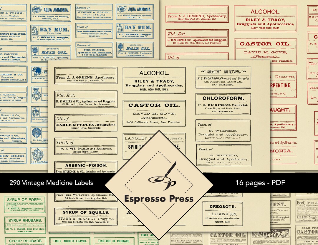 290 Vintage Medicine Labels PDF Only, Text, Labels, Vintage, Apothecary ...