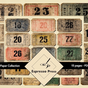 Tickets Paper Collection - PDF only, Papers, Tickets, Labels, Distressed, Ephemera, Vintage, Multicolor, Crafts, Scrapbook, Junk Journal