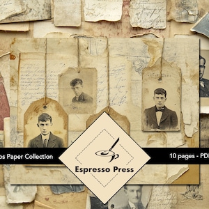 Old Photos Paper Collection - PDF only, Old Photos, Torn Paper, Text, Vintage , Distressed, Antique, Crafts, Scrapbook, Junk Journal