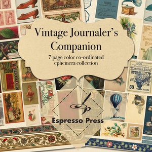 Vintage Journaler's Companion Efímera coordinada en color de 7 páginas: enlace ZIP y enlace solo PDF en la hoja de producto PDF