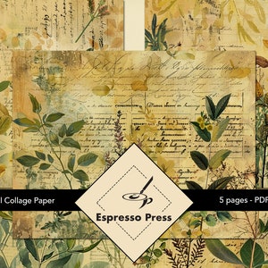 Papéis para colagem de ervas - somente PDF, ervas, folhas, vintage, flores, texto, multicolorido, aquarela, artesanato, álbum de recortes, lixo eletrônico