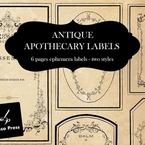 Antique Apothecary Labels - Digital Download Printables - Vintage Type - New 2023 PDF Only