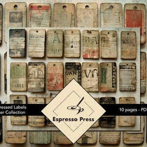 Collezione di etichette in carta anticata - solo PDF, carte, strappate, anticate, effimere, vintage, multicolore, artigianato, album di ritagli, diario spazzatura