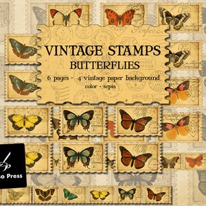 Vintage Briefmarken Ephemera - Schmetterlinge
