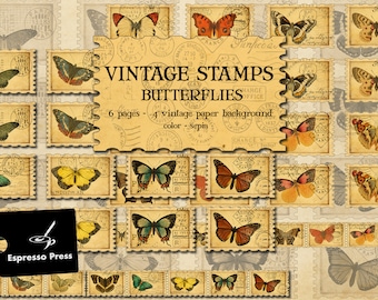 Vintage Stamps Ephemera - Butterflies