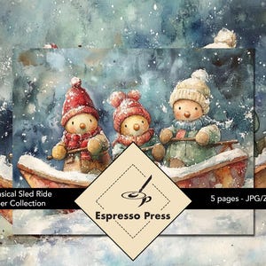 Wunderliche Schlittenfahrt Papiersammlung - Schlitten, Schnee, Weihnachten, Pastell, Aquarell, Mehrfarbig, Illustrativ, Handwerk, Sammelalbum, Junk Journal