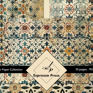 Marokkaanse papiercollectie - alleen PDF, papieren, tegels, aquarel, verdrietig, bloemen, veelkleurig, BoHo, ambachten, plakboek, junk journal