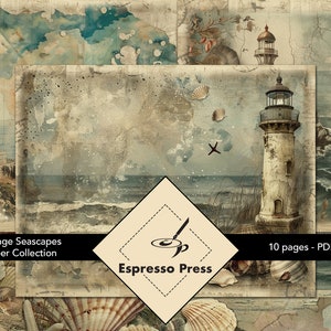 Vintage Seascapes Paper Collection - PDF only, Papers, Lighthouse, Collage, Sea, Seashell, Boat, Multicolor, Crafts, Scrapbook, Junk Journal