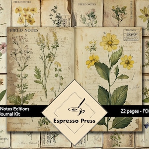 Kit diario Field Notes Editions - solo PDF, fiori, foglie, testo, botanica, vintage, multicolore, artigianato, album di ritagli, diario spazzatura