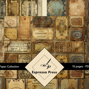 Colección de papel de reliquias - Sólo PDF, Papeles, Etiquetas, Angustiado, Efímera, Vintage, Multicolor, Papeles, Manualidades, Álbum de recortes, Diario basura