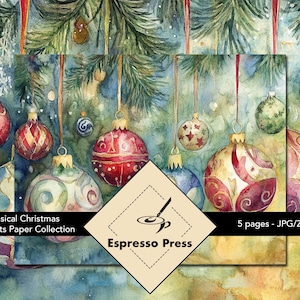 Skurrile Weihnachtsornamente Papiersammlung - Ornamente, Weihnachten, Pastell, Aquarell, Illustrativ, Basteln, Scrapbook, Junk Journal