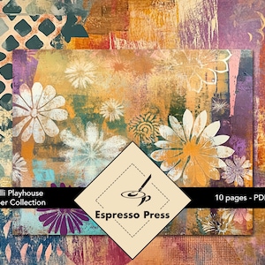 Gelli Playhouse Paper Collection - PDF only, Papers, Gelli, Painted, Abstract, Flowers, Distressed, Crafts, Scrapbook, Junk Journal