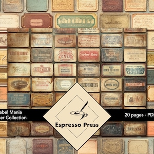 Label Mania Paper Collection - PDF only, Papiere, Faux Label, Distressed, Ephemera, Vintage, Multicolor, Basteln, Scrapbook, Junk Journal