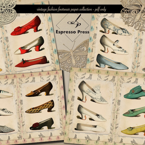 Vintage Fashion Footwear, Shoes, Papers, Fashion, Vintage, Digital Printables, Papers For Crafts, Scrapbook, Junk Journal - Pdf Only