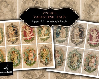 Valentine Tags - Digital Printable - Ephemera - Journal Cards