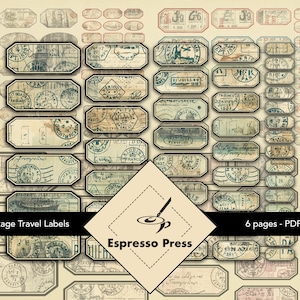 278 Vintage reisetiketten - 6 pagina's, alleen PDF, Printables, Digitaal, Reizen, Verzendkosten, Stempels, Vintage, Label, Ambachten, Scrapbook, Junk Journal