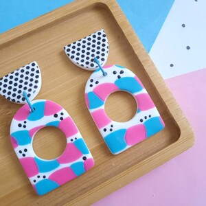 Polymer clay earrings, statement earrings, arch earrings, gift unique, made in Italy, turquoise earring, pink earrings, dangle earrings