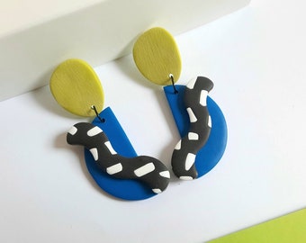 Arch earrings, statement earrings, polymer clay earring, modern earrings, pop earrings, pop art, 90's style, orecchini anni 90, clip on