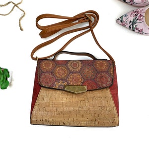 Natural Cork Bag with Mosaic Design - Christmas Gift, Holiday Gift, Vegan Gift, Birthday Gift