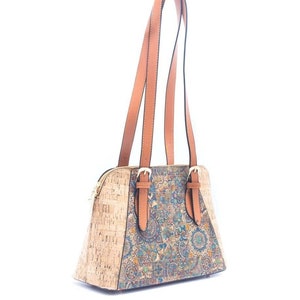 Natural Cork Vegan Shoulder Bag Tile Design - Handbag - Christmas Gift, Holiday Gift, Vegan Gift, Birthday Gift