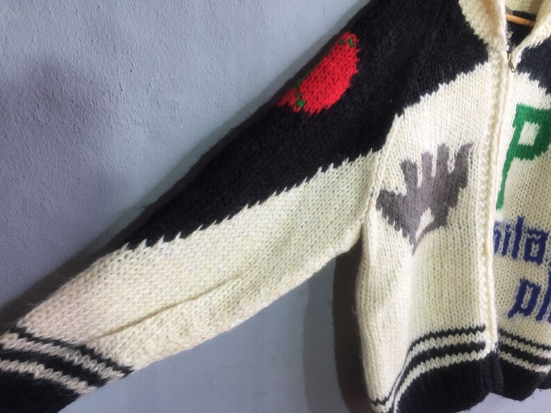 Vintage 90s Philadelphia Cable Knit Cardigan Hand Made Phillies Cardigan Sweater Shawl Collar Philadelphia Zip Up Sweater Oversized White