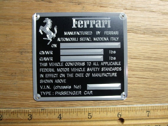フェラーリ　プレート Ferrari Metal Vin Plate Door Jamb Plaque Vintage Dino