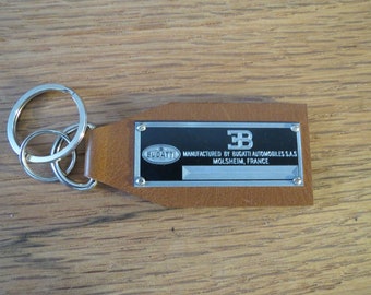 Vintage Look Bugatti Data Plate Leather Keychain