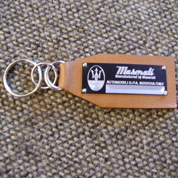 Vintage Classic Look Maserati Data Plate Leather Keychain