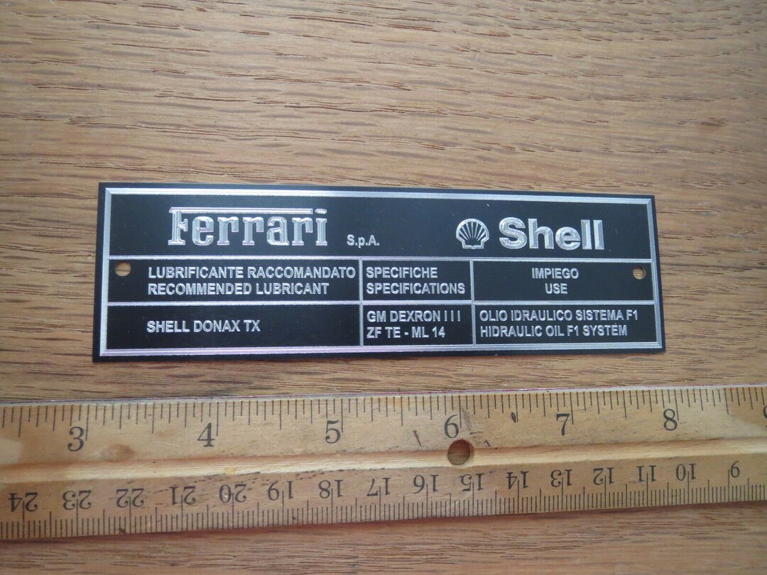 Ferrari Shell Lubricant Metal Plate Plaque F355 355 456 Testarossa