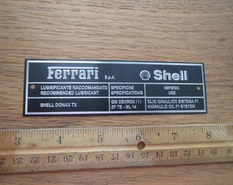 Ferrari Shell Lubricant Metal PLate Plaque F355 355 456 Testarossa Mondial F1