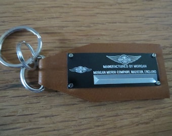 Vintage Classic Look Morgan Data Plate Leather Keychain Keyring Keyfob