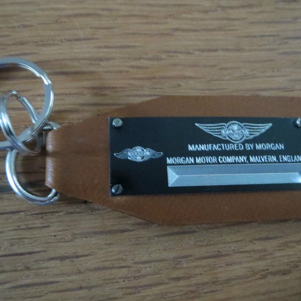 Vintage Classic Look Morgan Data Plate Leather Keychain Keyring Keyfob