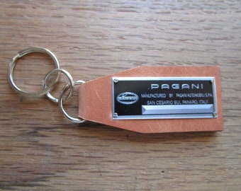 Vintage Classic Look Pagani Data Plate Leather Keychain Keyring Keyfob