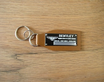 Bentley Vintage Look Data Plate Leather Keychain