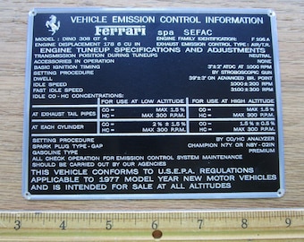 FERRARI Data Plate Emission Control Information Metal Plaque 308 GT4